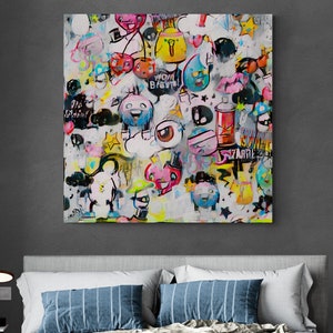 Abstract Graffiti Canvas Painting - Colorful Street Art for Industrial Loft Decor