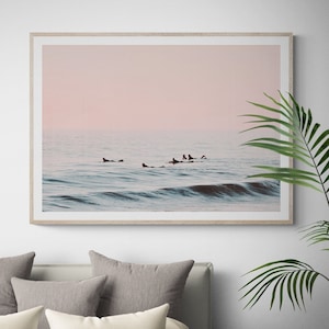 Impresión artística de olas oceánicas - Fotografía artística enmarcada de casa de playa minimalista vintage - Decoración de pared costera de California