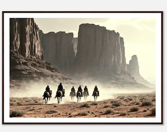 Monument Valley Cowboys Print - Cowboys Riding in Desert - Framed Wild West Wall Art - Western Wall Decor