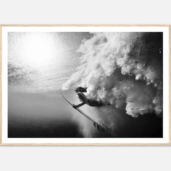 Fine Art Black and White Surf Print - Ocean Wave Surfer Framed Photography Print - Coastal Wall Art - Beach House Wall Decor