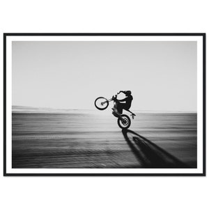 Fine Art Motorbike Black and White Photography Print - Motorcycle Beach Adventure Lifestyle Vintage Framed Print Home Decor