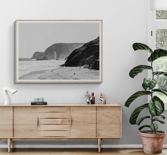 Fine Art Black and White Photography Print - Algarve Coastline Minimalist Framed Print - Portugal Beach and Cliffs Wall Art - Home Decor