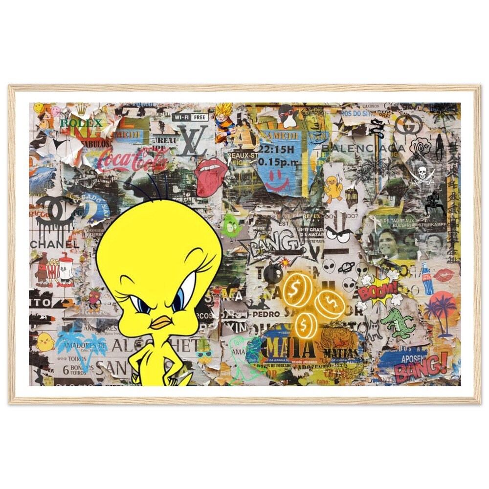 Tweety Bird Mixed Media Pop Framed Art Print - Framed Graffiti