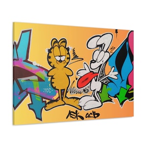 Impression sur toile beaux-arts personnages de dessins animés comiques - art mural graffiti abstrait techniques mixtes - décoration d'intérieur moderne