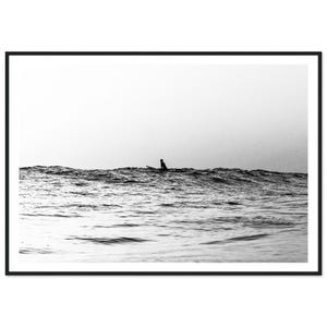 Fine Art Black and White Ocean Surf Print - Lone surfer Ocean Wave Minimalist Framed Fine Art Photography Coastal Wall Decor