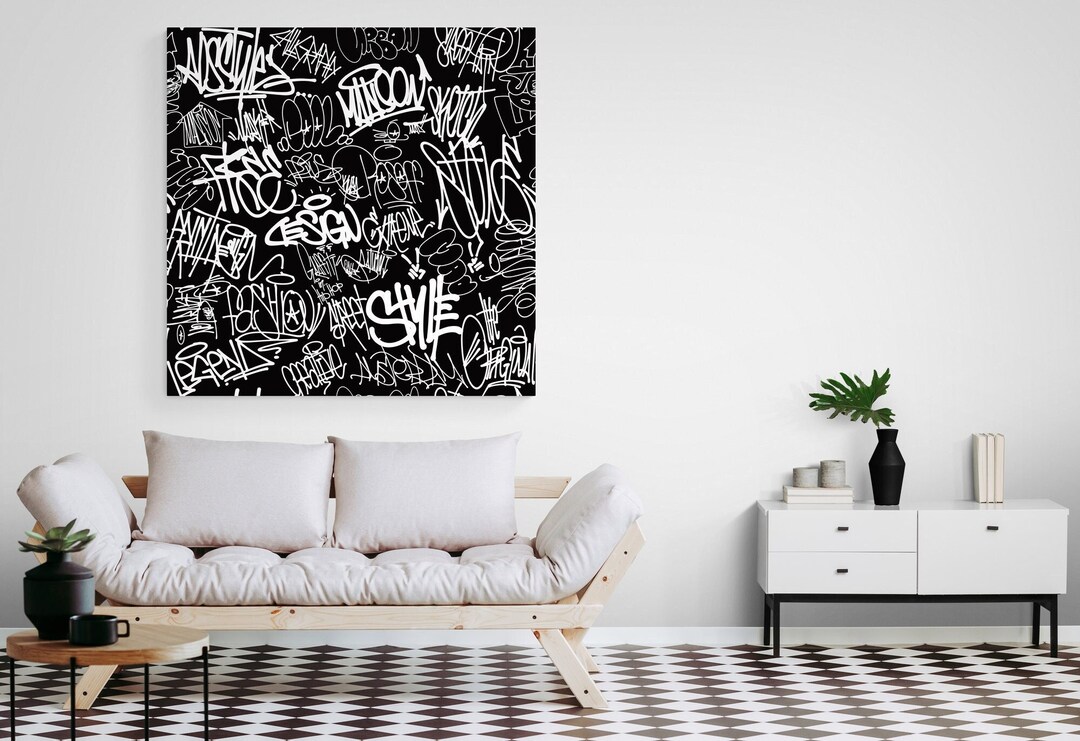 Black and White Graffiti Canvas Wall Art - Street Art Inspired Home ...