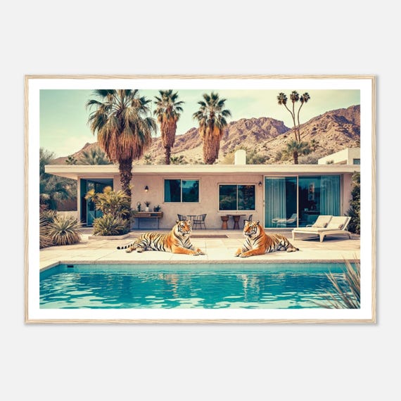 Palm Springs Tigers Print – Framed Mid-century Modern Poolside