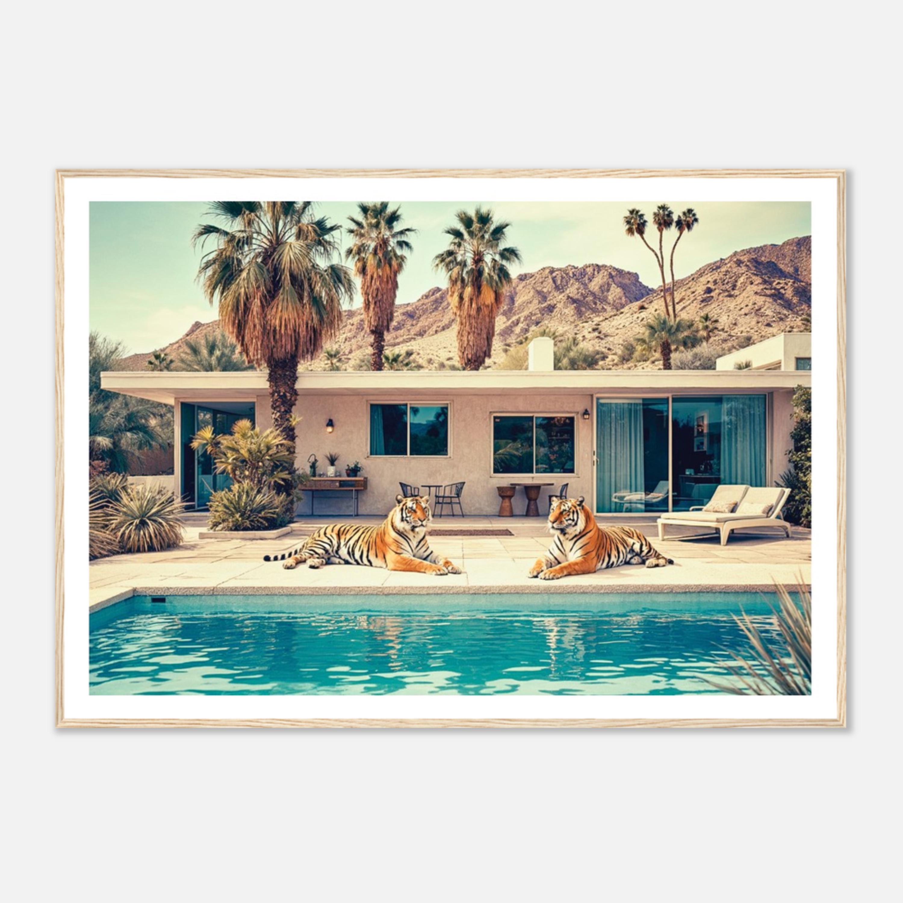 Palm Springs Tigers Print – Framed Mid-century Modern Poolside