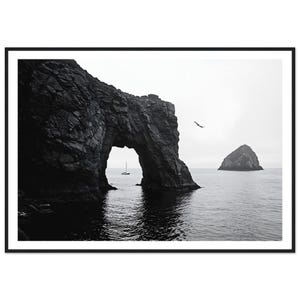Fine Art Ocean Cliff Dive Print – Black & White Framed Vintage Fine Art Photography – Minimalist Coastal Wall Art Beach House Home Decor