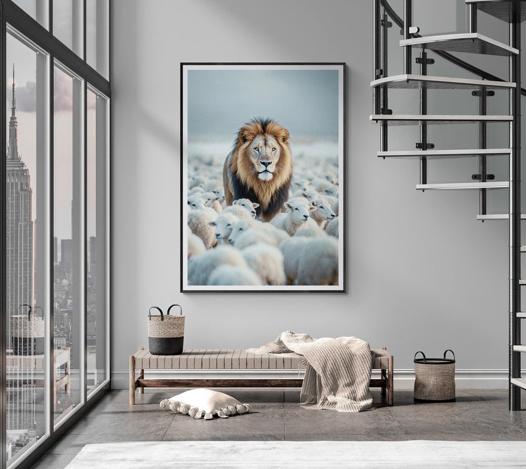 Lion Among Sheep Fine Art Print – Inspirational Wildlife Framed Wall ...