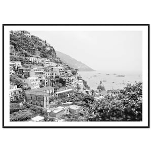 Framed Positano Print – Black and White Amalfi Coast Photography 70x100 cm / 28x40″
