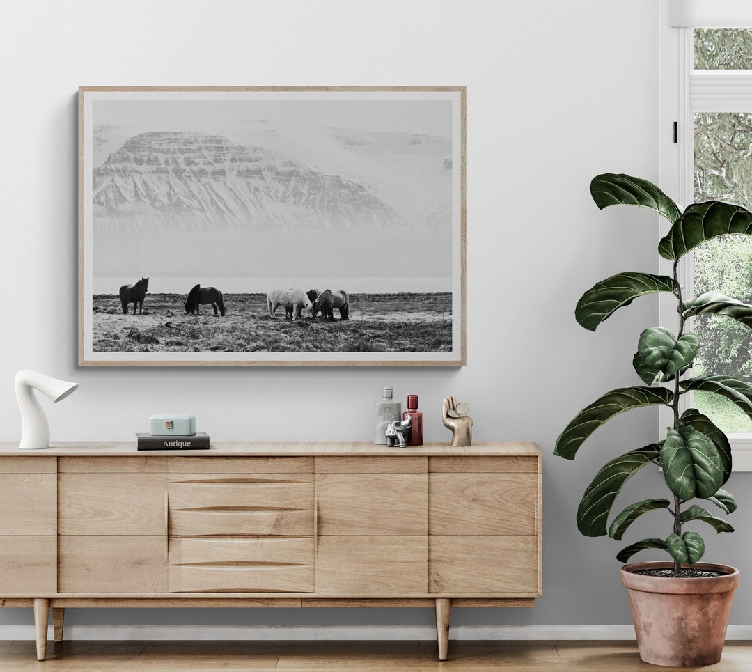 Fine Art Wild Horses Mountain Print Black and White Animal Nature ...