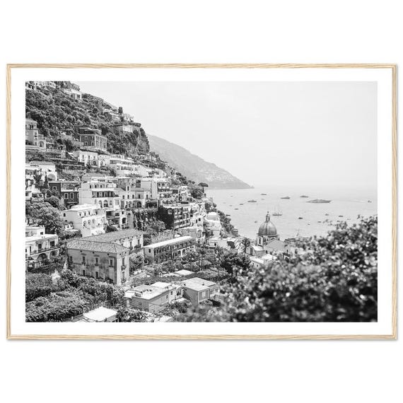 Framed Positano Print – Black and White Amalfi Coast Photography