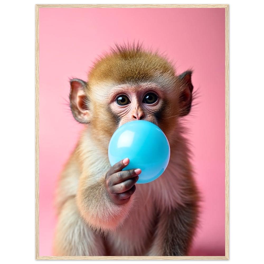 Fine Art Monkey Bubble Gum Pop Art Print - Monkey Portrait Blowing