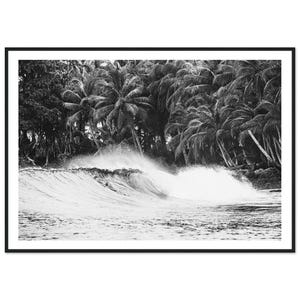 Black and White Surf Print - Ocean Wave Palm Trees Beach House Decor - Framed Fine Art Photography Coastal Wall Decor