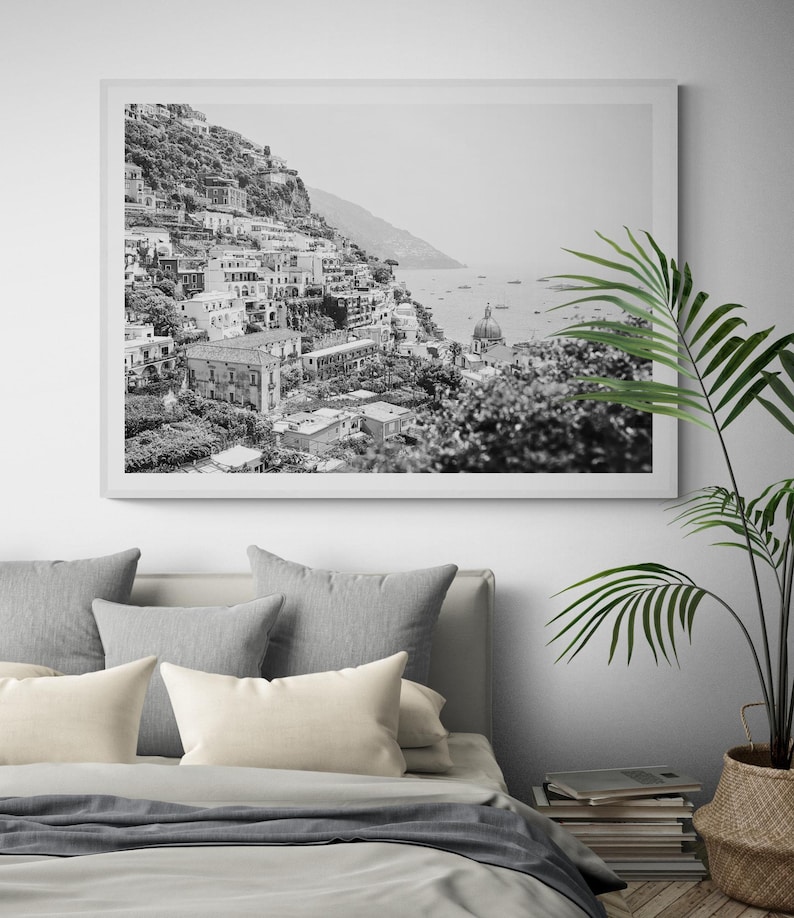 Framed Positano Print – Black and White Amalfi Coast Photography image 3