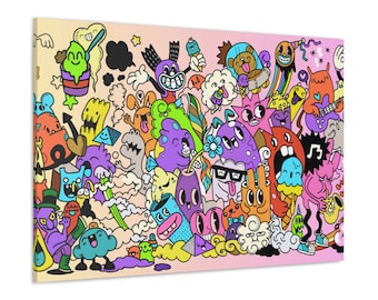 Abstract Cartoon Characters Canvas Wall Art Print - Pop Art Canvas Print - Colorful Cartoon Wall Decor