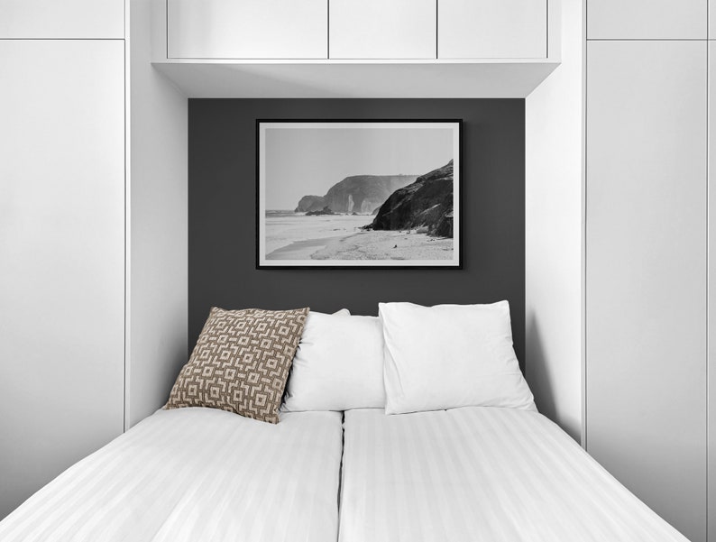 Fine Art Black and White Photography Print - Algarve Coastline Minimalist Framed Print - Portugal Beach and Cliffs Wall Art - Home Decor image 5
