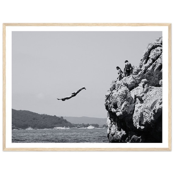 Cliff Diver Print - Framed Black and White Photofraphy - Adventure
