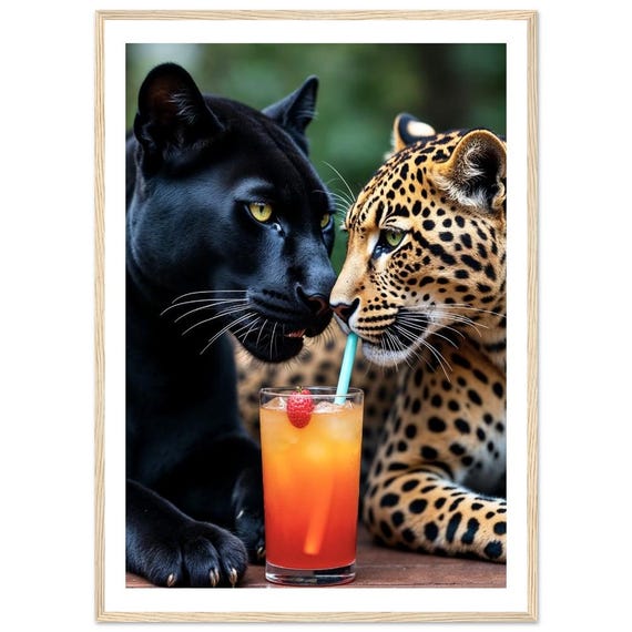 Panther Leopard Cocktail Print – Whimsical Animal Framed Wall Art