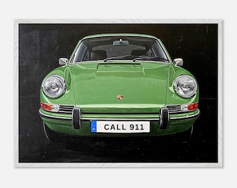 Vintage Porsche 911 Painting – Framed Fine Art Print - Green