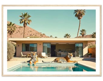 Fine Art Tigers by the Pool Print - Framed Fine Art Photography Print - Modern Palm Springs Home Luxury Wall Decor