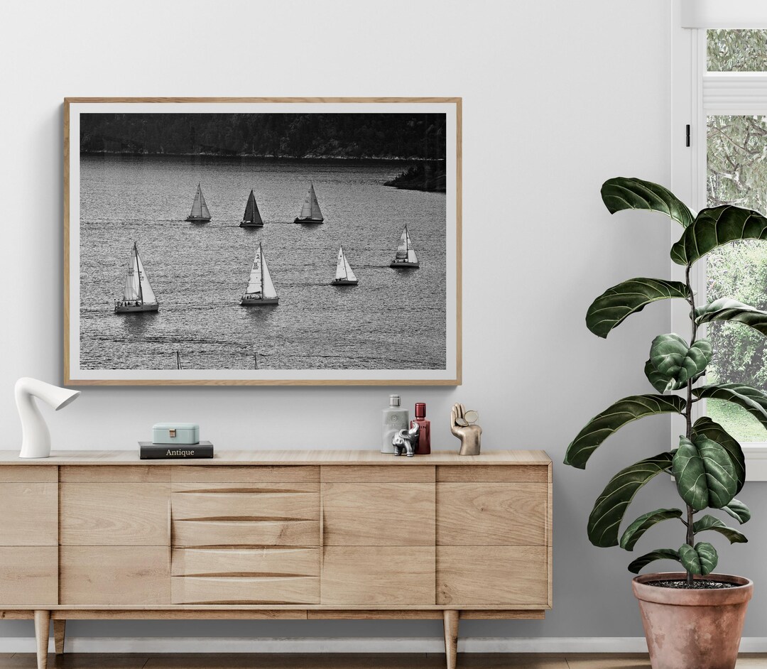 Fine Art Black and White Sailboat Print - Vintage Minimalist Sailboats ...