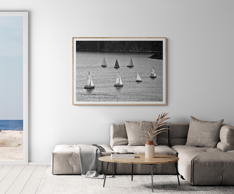 Fine Art Black and White Sailboat Print - Vintage Minimalist Sailboats ...