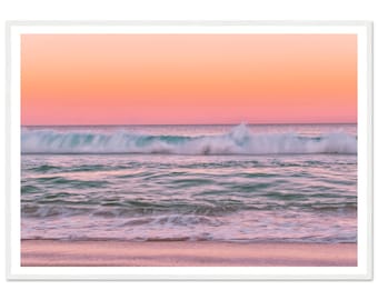 Fine Art Ocean Photography - Framed Print of Sunset at Beach - Ocean Waves Coastal Wall Decor Beach Sunset Art Minimalist Home Decor
