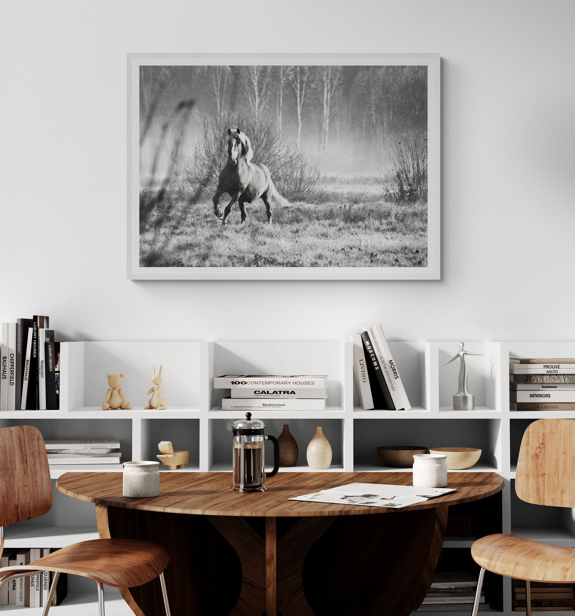 Fine Art Wild Horse Print Wild Horse in Motion, Black and White Framed ...