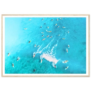 Fine Art Aerial Beach Print - Surfers in Ocean Paddle Out - Minimalist Surfing Aerial Ocean Photography Print - Home Decor