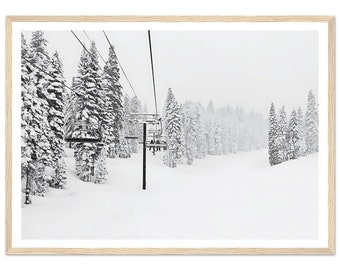 Impression de photographie d'art montagne ski - photographie noir et blanc - encadré hiver neige forêt cabane impression d'art décoration d'intérieur