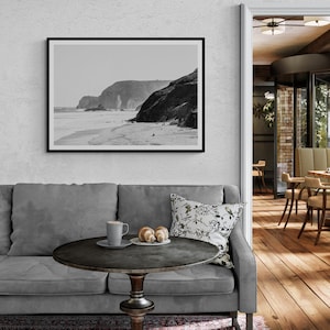 Fine Art Black and White Photography Print - Algarve Coastline Minimalist Framed Print - Portugal Beach and Cliffs Wall Art - Home Decor image 8