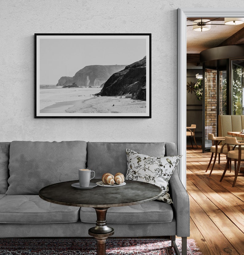 Fine Art Black and White Photography Print - Algarve Coastline Minimalist Framed Print - Portugal Beach and Cliffs Wall Art - Home Decor image 8