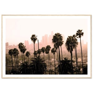 Fine Art Los Angeles Skyline Print - Framed Fine Art Photography Print - LA Palm Trees and Downtown Cityscape - Retro California Wall Decor