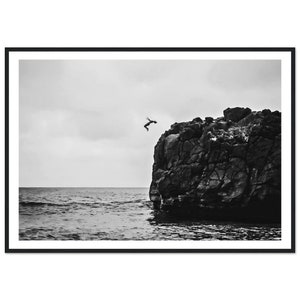 Fine Art Cliff Jump Print - Black and White Fine Art Photography, Ocean Minimalist Wall Art, Beach Lifestyle Diver Cliff Jump, Home Decor