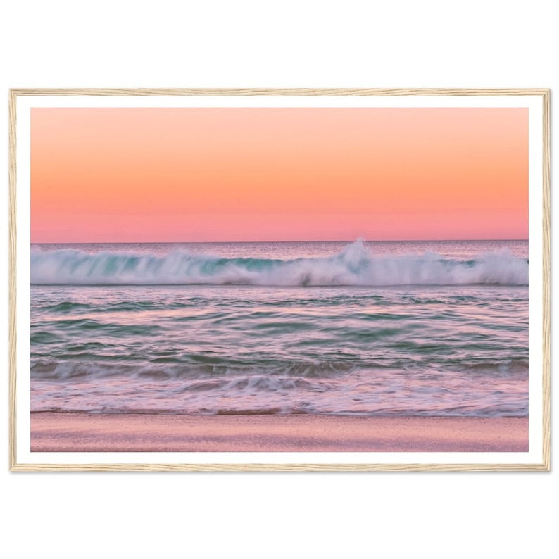 Fine Art Ocean Photography - Framed Print of Sunset at Beach - Ocean Waves Coastal Wall Decor Beach Sunset Art Minimalist Home Decor image 1