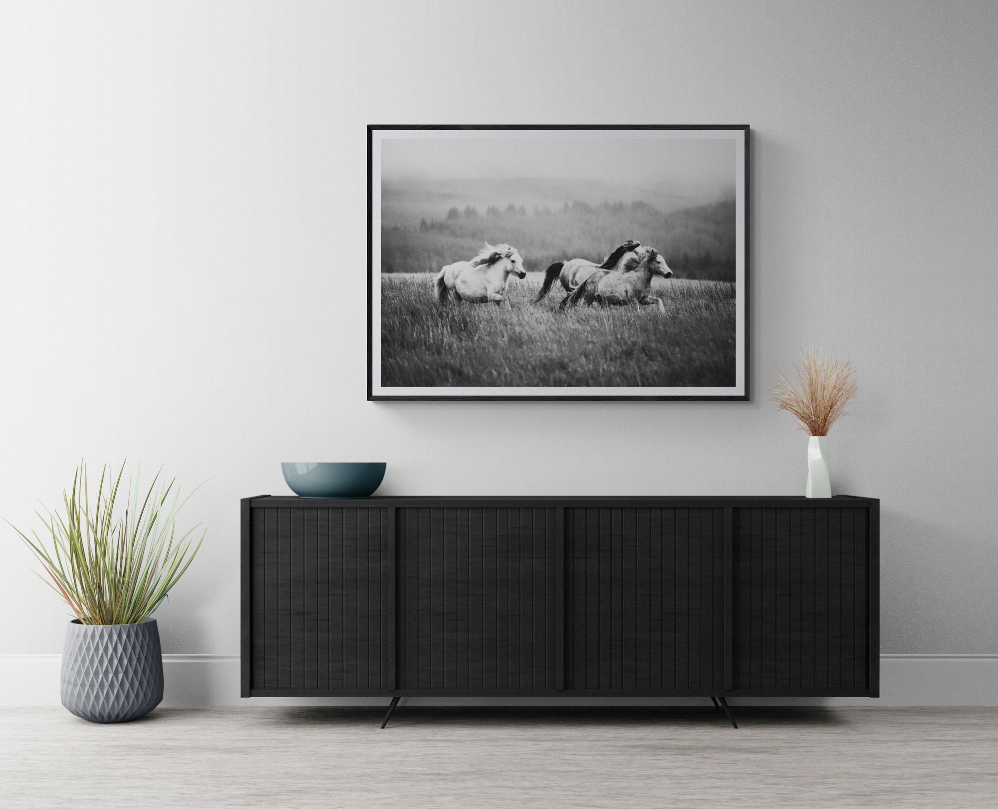 Fine Art Wild Horses Mountain Print - Black and White Animal Nature ...