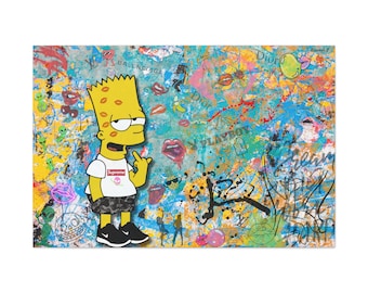 Colorful Graffiti Style Cartoon Mixed Media Wall Art - Colorful Abstract Canvas Wall Art with the Simpsons Cartoon Character