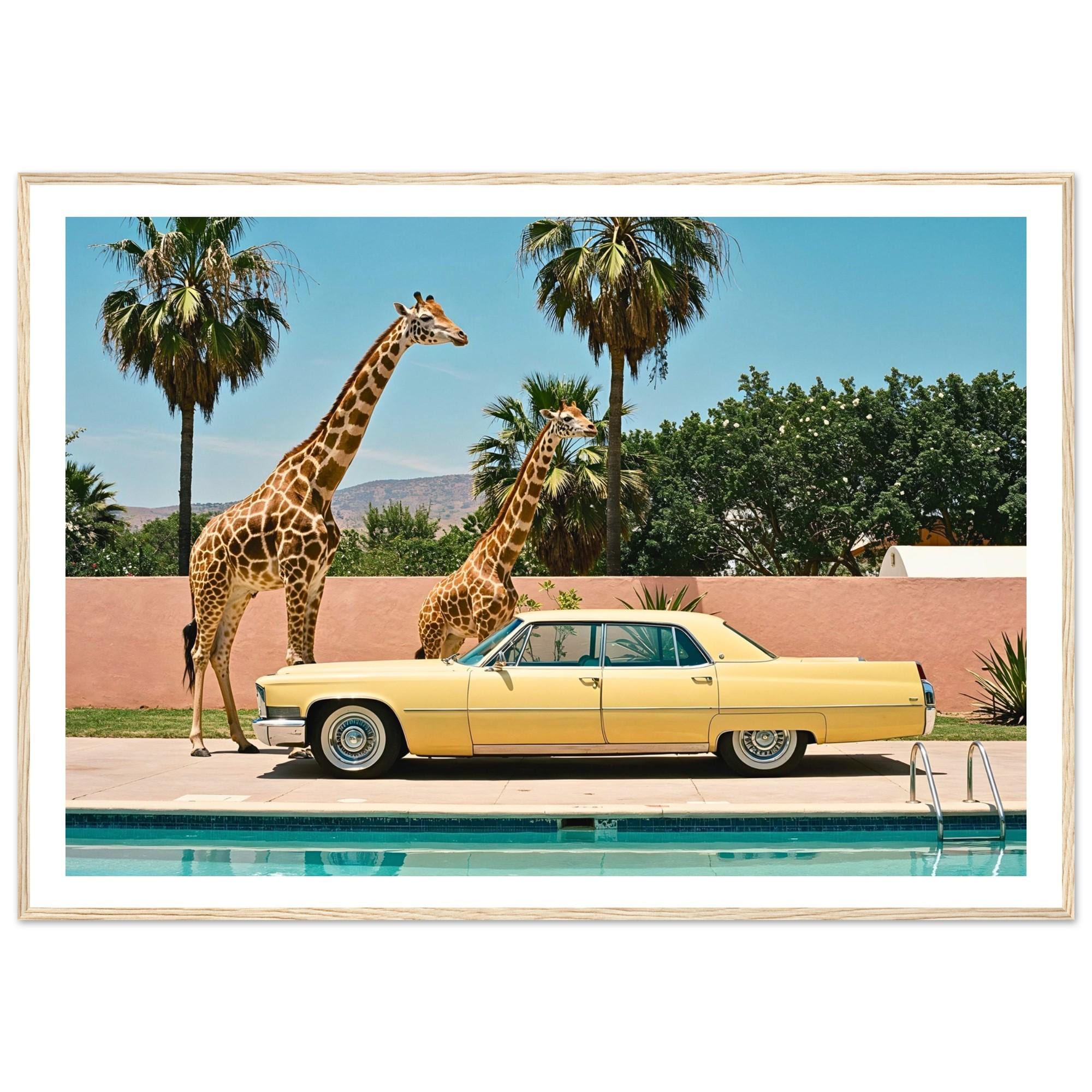 Giraffe & Vintage Car Framed Fine Art Print – Palm Springs