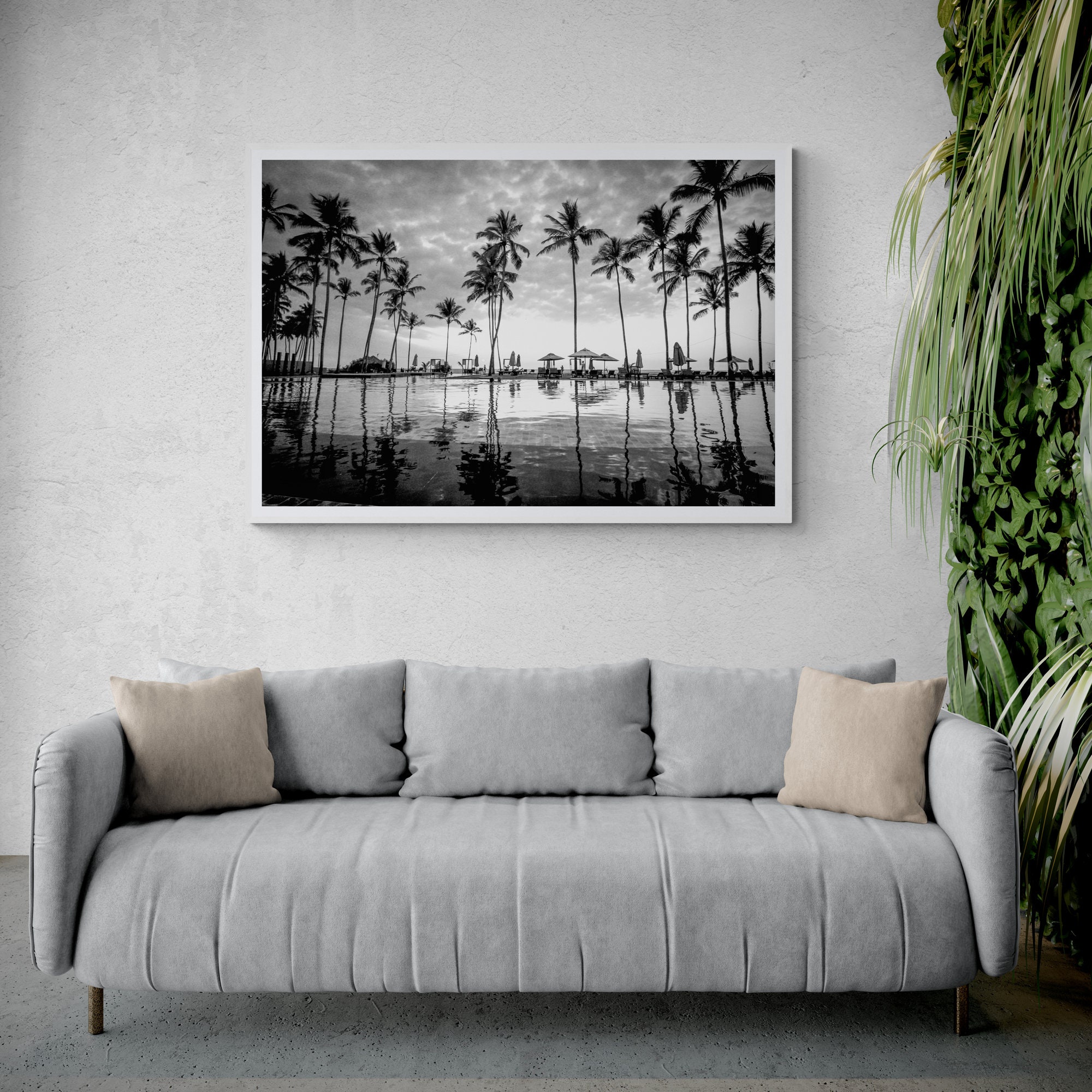 Fine Art Palm Trees Photography Print - Black and White Beach Hotel ...