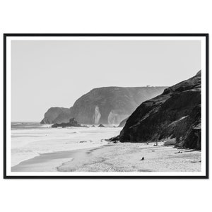 Fine Art Black and White Photography Print - Algarve Coastline Minimalist Framed Print - Portugal Beach and Cliffs Wall Art - Home Decor image 7