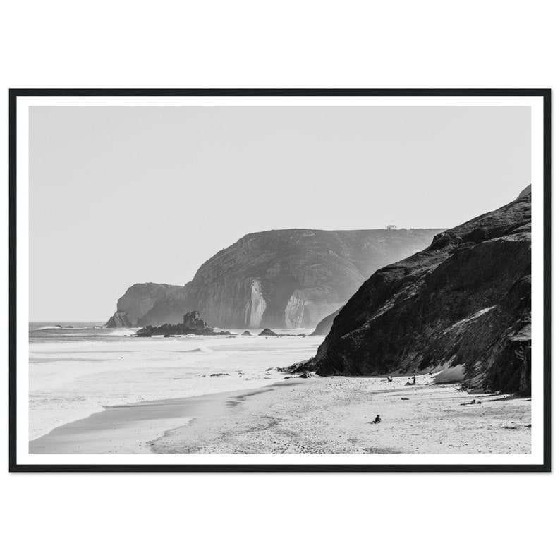 Fine Art Black and White Photography Print - Algarve Coastline Minimalist Framed Print - Portugal Beach and Cliffs Wall Art - Home Decor image 7