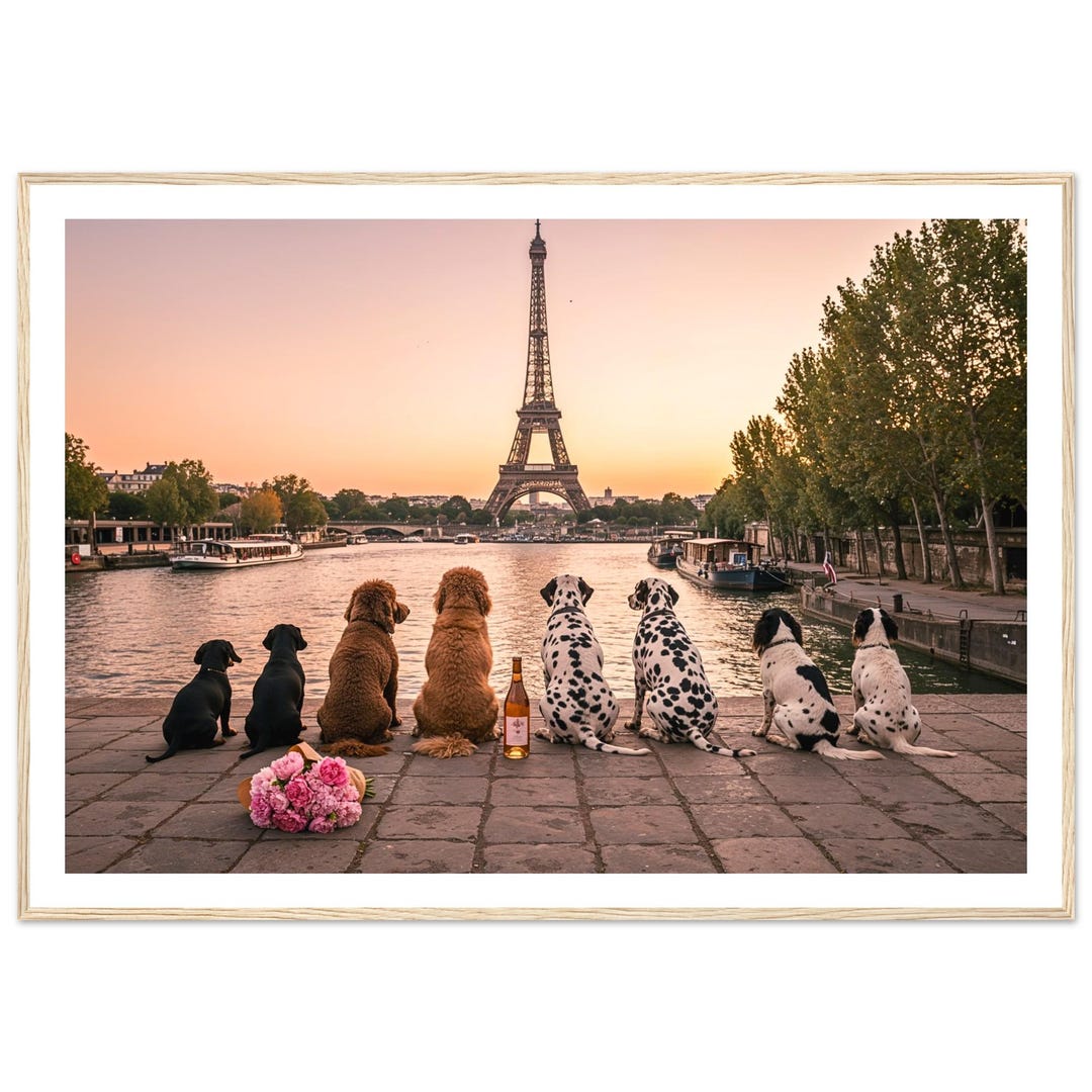 farfelus farfadets PARIS 犬 ウォールデコ Eiffel Tower Dogs Framed Print – Romantic Paris Fine Art
