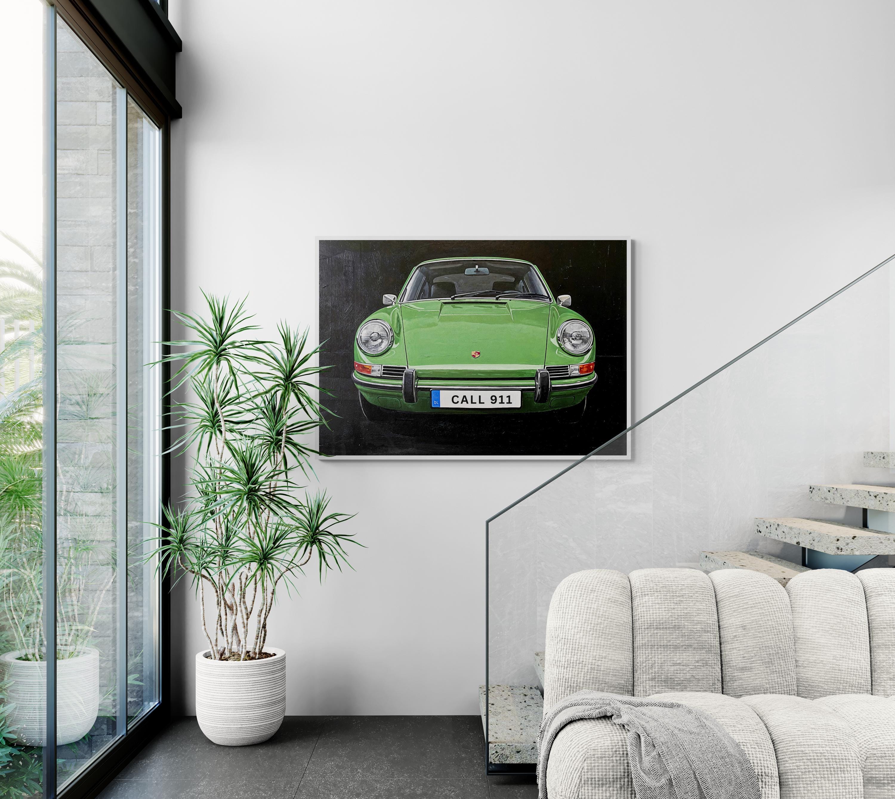 Vintage Porsche 911 Painting – Framed Fine Art Print - Green