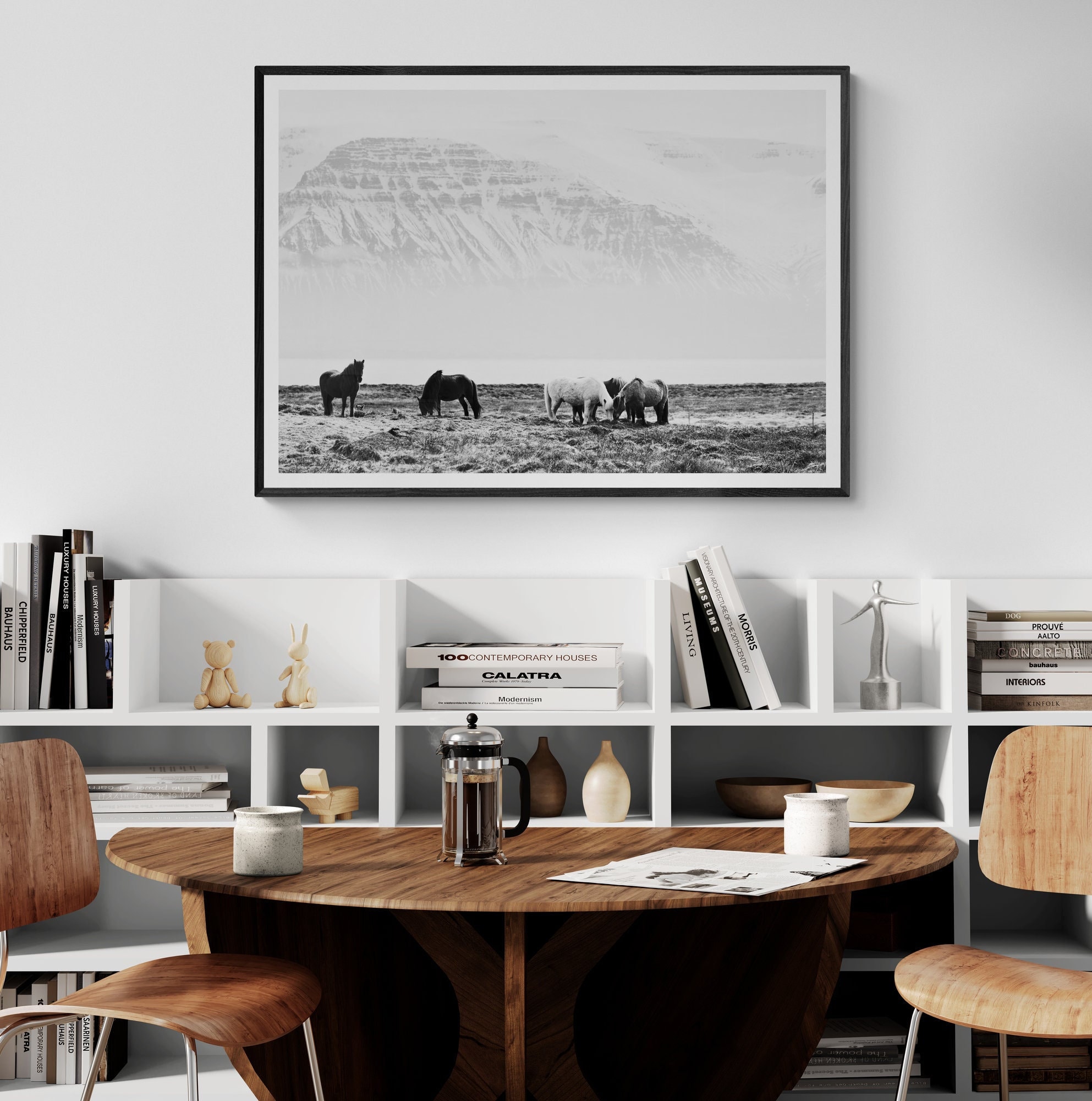 Wild Horses Mountain Print - Black and White Animal Nature Framed Fine ...