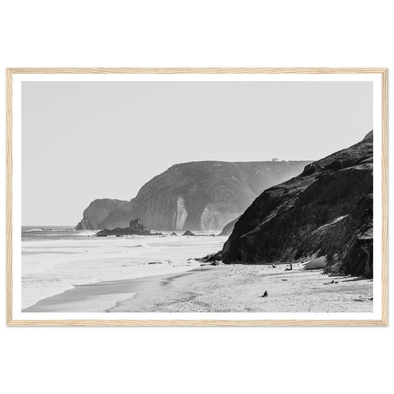 Fine Art Black and White Photography Print - Algarve Coastline Minimalist Framed Print - Portugal Beach and Cliffs Wall Art - Home Decor image 10