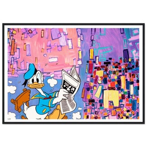 Fine Art Donald Duck abstracte cartoon poster muurkunst print - kleurrijke abstracte muurkunst met Donald Duck stripfiguur - originele kunst