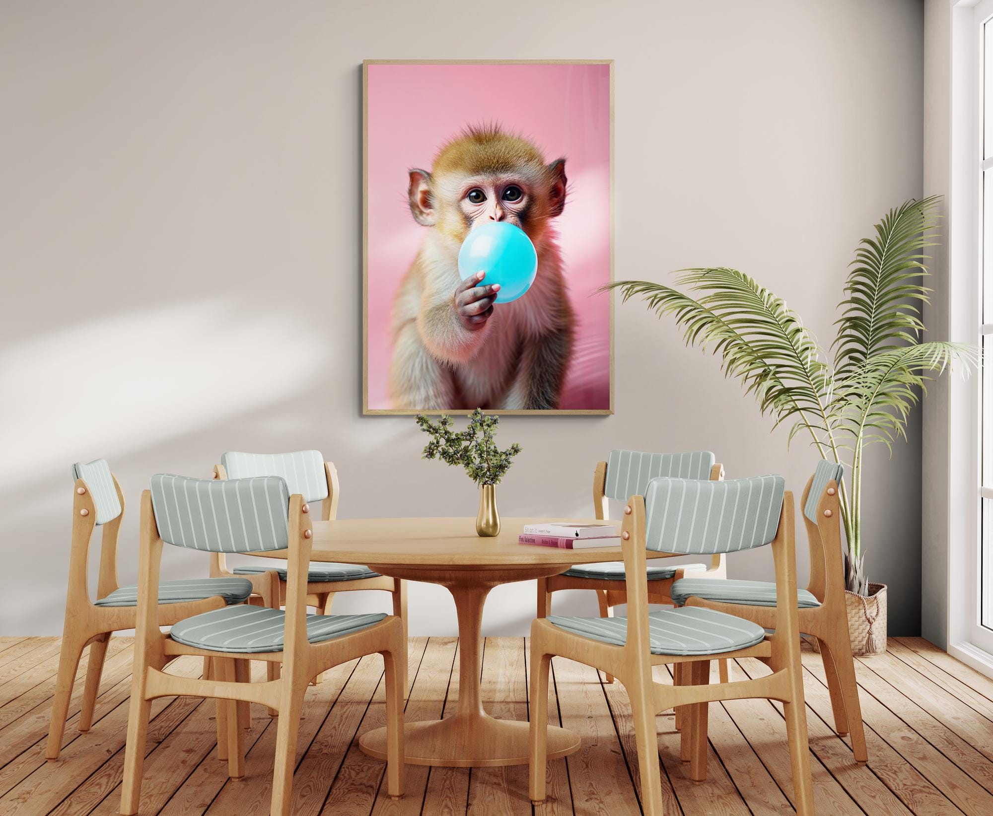 Fine Art Monkey Bubble Gum Pop Art Print - Monkey Portrait Blowing