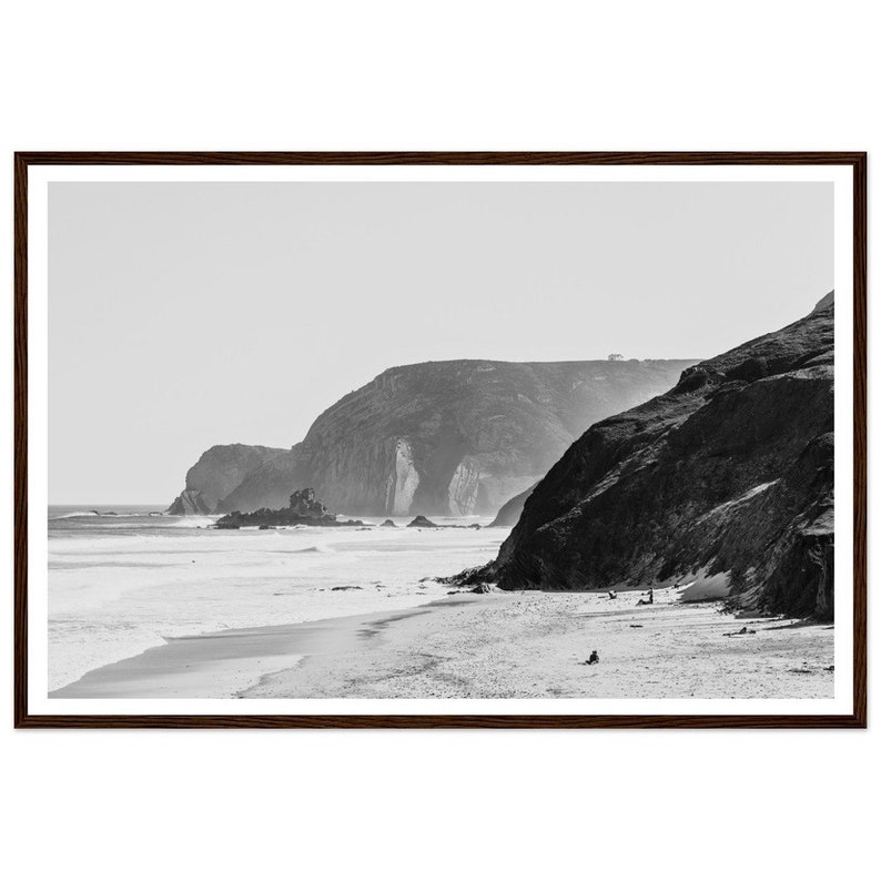 Fine Art Black and White Photography Print - Algarve Coastline Minimalist Framed Print - Portugal Beach and Cliffs Wall Art - Home Decor image 9